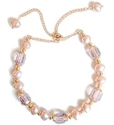 Jemjosh dainty simulated rose-gold pearl and artificial purple crystal bracelet golden adjustable...