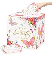 Abilat 50 Pcs Butterfly Diaper Raffle Tickets with Boho Card Box for Baby Shower, Invitation Inse...