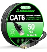 Cat 6 Ethernet Cable 50 ft, Indoor&Outdoor, High Speed 10Gbps Flat Internet Network Cable, Pure C...