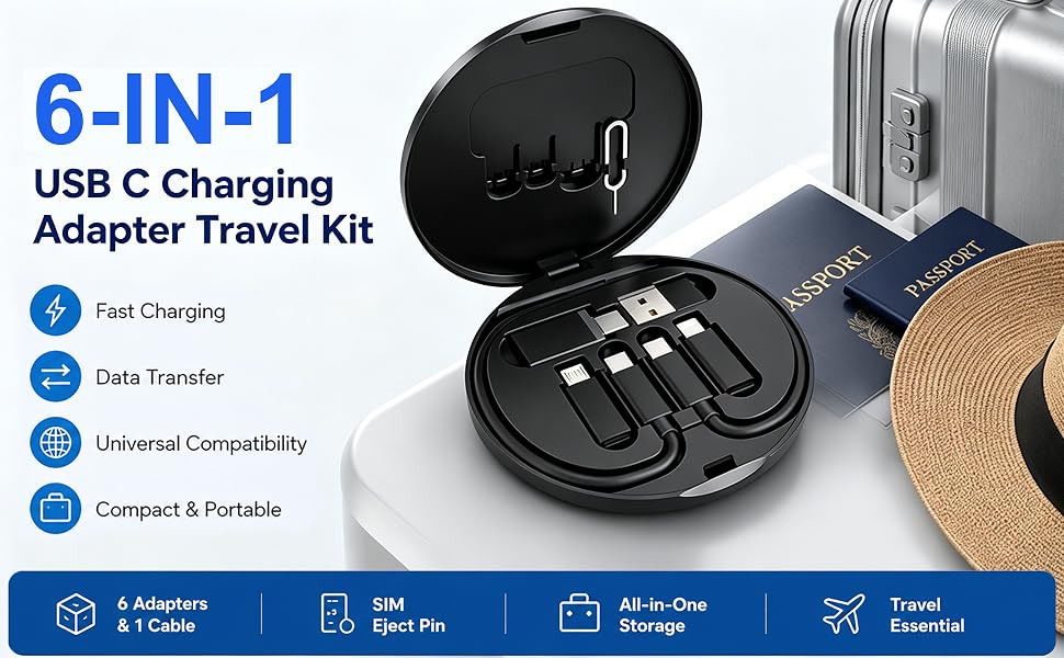 6 in 1 USB C Charging Adapter Travel Kit