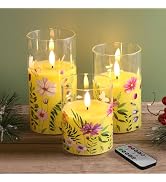 Eywamage Yellow Cosmos Floral Flameless Candles in Glass Jars, Flickering Battery LED Pillar Cand...