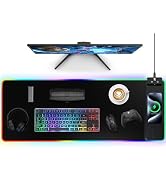 Mouse Pad with Wireless Charging, Large Desk Mat RGB Gaming Mousepad, 10 Light Colors LED Gaming ...