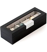 CASE ELEGANCE Modern 6-Slot Wooden Watch Box with Metal Clip and Real Glass Black