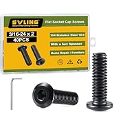 SVLING 3/16-24 x 2" Bolt, 40PCS Flat Head Hex Socket Cap Screws Bolts, 304 Stainless Steel 18-8, ...