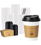 BYSNOW 100 pack 12 oz Disposable Thickened Coffee Cups with Lids, Scald Resistant Hot Cup with Sl...