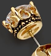 Black and Gold Earrings for Men Women, Retro Crown Hypoallergenic Stainless Steel Cubic Zircon St...