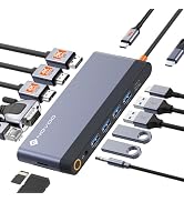 USB C Docking Station Quad Display, 14-in-1 Laptop Docking Station Dual Monitor, 8K@30Hz DP, Dual...