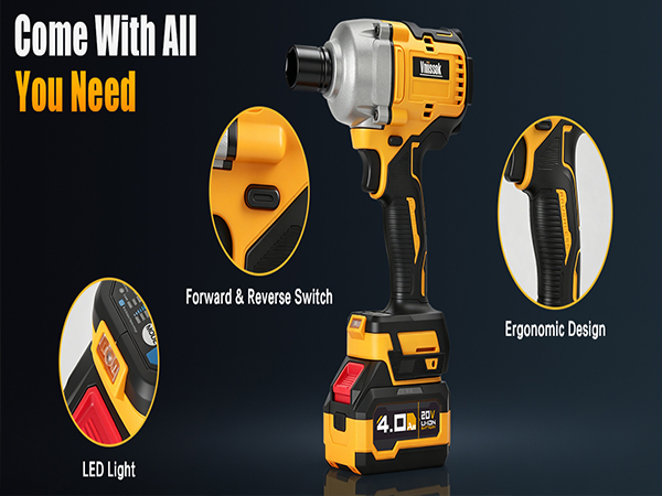 Cordless Impact Wrench, 900Ft-lbs (1200N.m) 1/2" Brushless Impact Gun, 21V High Torque Impact Gun