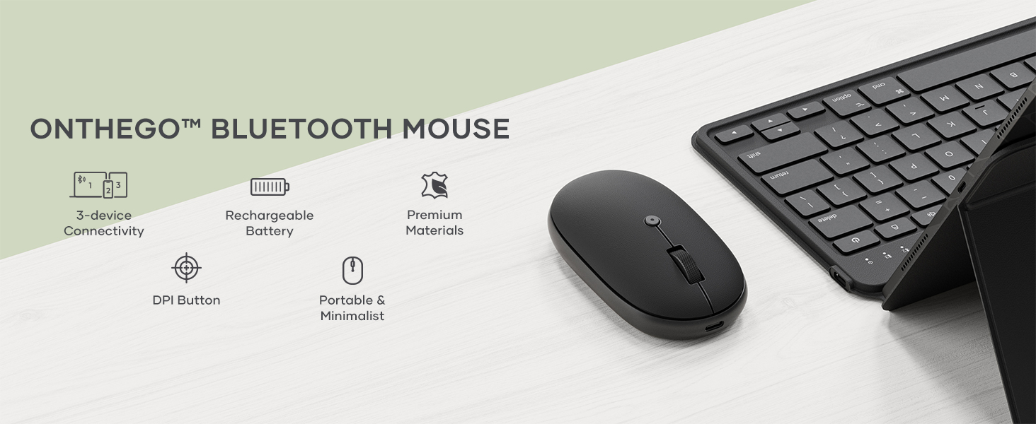 Satechi Compact OntheGo Bluetooth Mouse with USB C Rechargeable Battery, Connect up 3 Devices