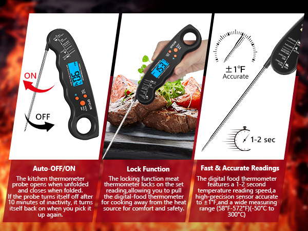 Digital Meat Thermometer, Waterproof Instant Read Food Thermometer