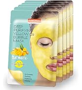 Purederm Deep Purifying Yellow O2 Bubble Mask Turmeric (5 Pack) – Bubble Face Sheet Mask for Puri...