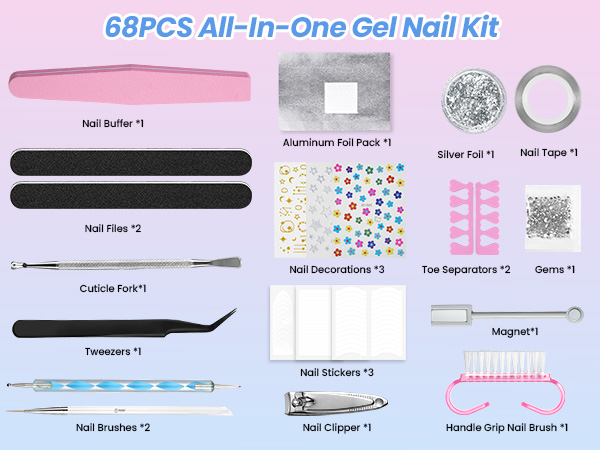 Beetles Gel Nail Polish Kit with U V Light - 32 Colors Gel Polish and Cat Eye Top Coat 68 Pcs