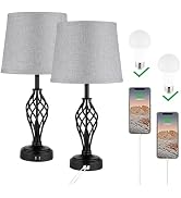 Ruiever Charging Table Lamps Set of 2, nightstand lamp with USB Ports Bedside Desk lamp for Livin...