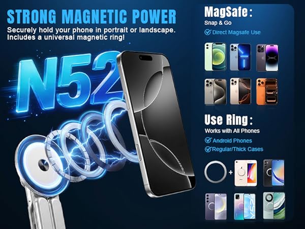 N52 strong magnet MagSafe compatible phone stand android samsung galaxy mount iphone pro max holder