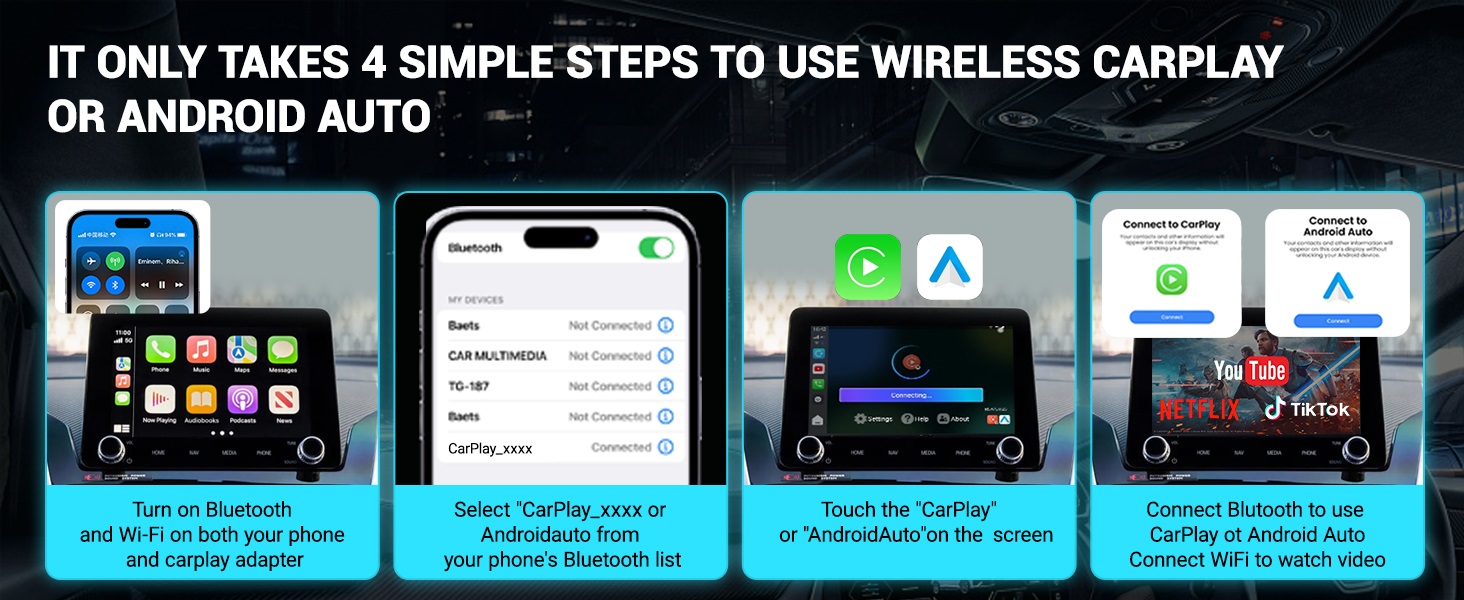 wireless carplay adapter apple iphone tiktok netflix youtube ai magic box