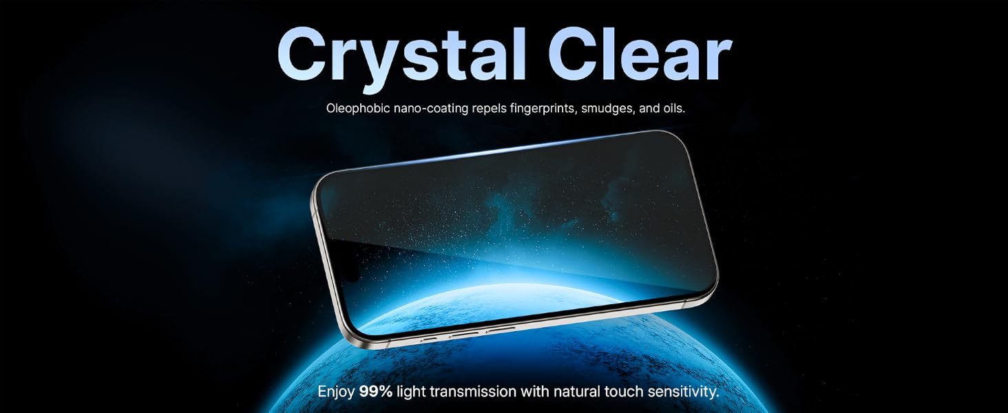 iphone 17 screen protector HD clear 99.99% transparency ultra smooth touch crystal display clarity