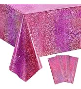 OHOME 3 Pack Pink Tablecloth Iridescent Plastic Disposable Table Covers -Pink Birthday Decoration...