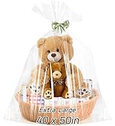 woric 6PCS Extra Large Cellophane Gift Bags 40x50 Inch Clear Cellophane Wrap Storage Bags for Gif...