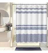 AmazerBath Shower Curtain, Striped Blue Cloth Shower Curtain Sets with 12 Shower Curtain Hooks, R...