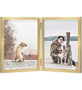 4x6 Double Picture Frame Wooden Hinged Photo Frame Definition Glass Stand Vertically on Desktop o...