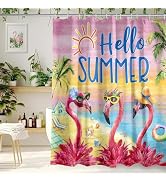 Kuyuayee Flamingo Shower Curtain 72x72 Inch Hello Summer Shower Curtains for Bathroom with Hooks ...