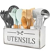 RedCall Extra Large Utensil Holder Organizer,4 Compartments Wooden Kitchen Tool Holder for Counte...