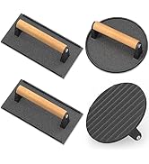 Wildone Smash Burger Press, Round Cast Iron Grill Press Burger Smasher for Griddle, Rectangular B...