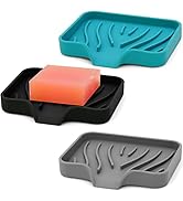 3-Pack Premium Dishes for Bar Soap, Easy to Clean, Soft Silicone Self Draining Soap Tray/Holder f...