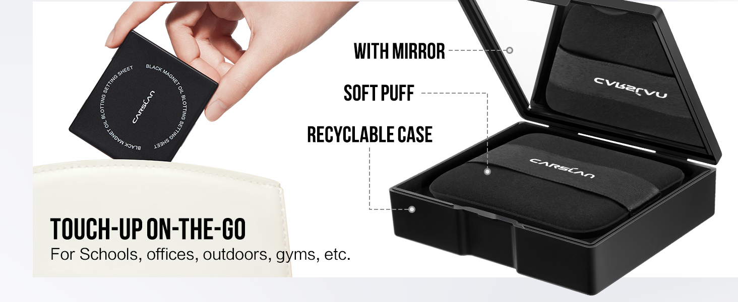 oil blotting sheets, touch-up sheets with mirror, natural plant fiber paper, portable, matte