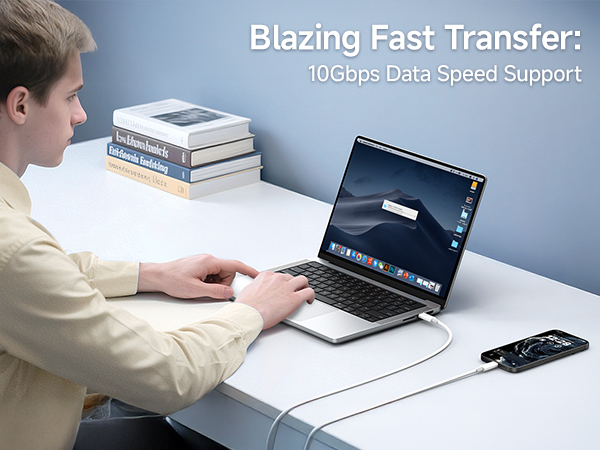 USB C to USB C charging cable with 100W power delivery for fast charging.