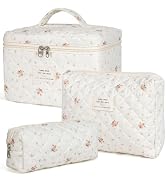 Makeup Bag, Quilted Makeup Bag,Large Floral Cosmetic Bag for Women,Cotton Makeup Bag Set,Flower T...