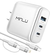 MINLU 65W USB C Charger Block,GaN 3-Port Compact Fast PPS Type C Wall Charger with 6Ft 100W 2 in ...