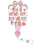 Bible Verse Badge Reel Retractable - Cosmisun God is Within Her She Will Not Fall Badge Reels Ins...