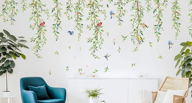 green hanging vines wall decals floral wall stickers summer plants