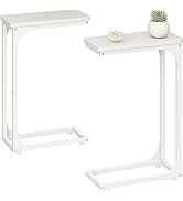 QEEIG White Narrow C Shaped Side Table Set of 2 Slim End Table Couch Tables Living Room Sets Skun...