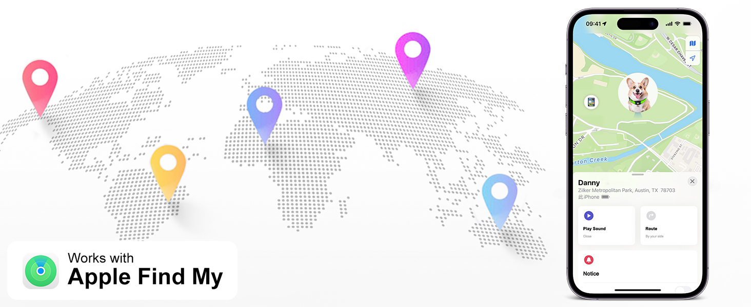 MYIWB Dog Tracker Works with Apple Find My, Global Real-Time Location