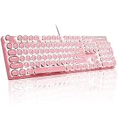 MageGee Typewriter Mechanical Gaming Keyboard, Retro Punk Round Keycap LED White Backlit USB Wire...