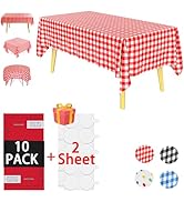 KAshack 3 Pcs Red White Gingham Plastic Table Cloth Disposable 108” x 54”Rectangle Tablecloths fo...