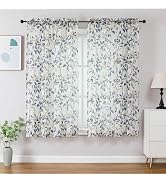 OWENIE Leaf Sheer Curtains for Bedroom Living Room 63 Inch Length 2 Panels, Farmhouse Light Filte...