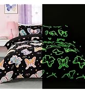 Holawakaka Glow in The Dark Kids Comforter Set, 5-Piece Twin Size Butterfly Bedding Set with Shee...