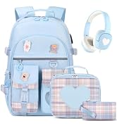 ACESAK Backpack for Girls with Headphones - Girls Backpack with Lunch Box, Pencil Case & Kids Hea...