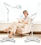 KIRKAS 12X Floor Magnifying Glass with Light and Stand, Infinite Color Dimmable 2 in 1 Large Ligh...