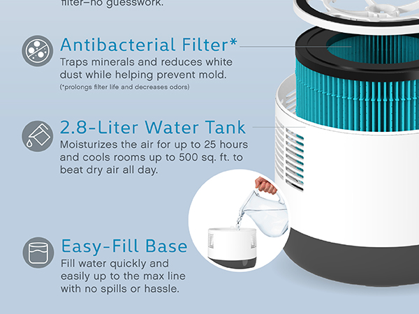 pure enrichment mistaire eva mist free evaporative humidifier with easy fill base and filter
