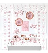 HonuGoGo Pink Blush Birthday Party Decoration Kit – 26-Piece Set with Garlands, Centerpieces, Fan...