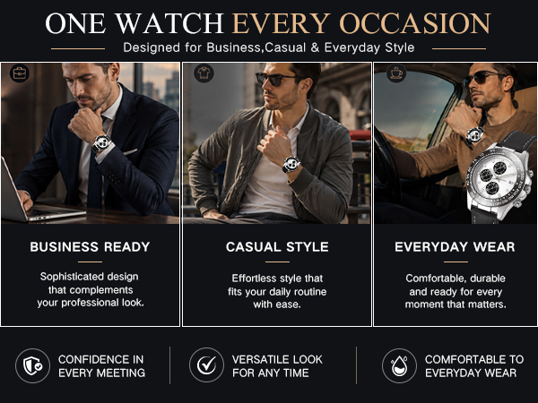 Casotime Watches for Men Leather Band Chronograph for Business,Casual,Everyday Wear Gift for Men