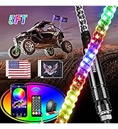Nilight 2PCS 5FT RGB LED Whip Light, Remote App Control w/DIY Chasing Patterns Stop Turn Reverse ...
