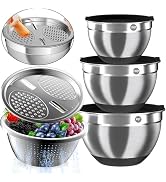 Mixing Bowls with Airtight Lids, Stainless Steel Mixing Bowl Set with 3 Metal Nesting Bowls, Cola...
