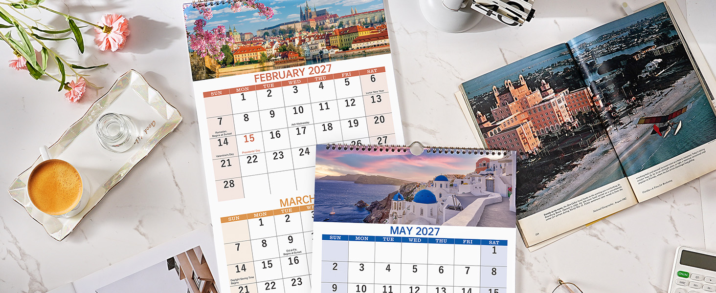 2027 Calendar, 3-Month Wall Calendar Vertical, Wall Planner, Tear-Off Monthly Design