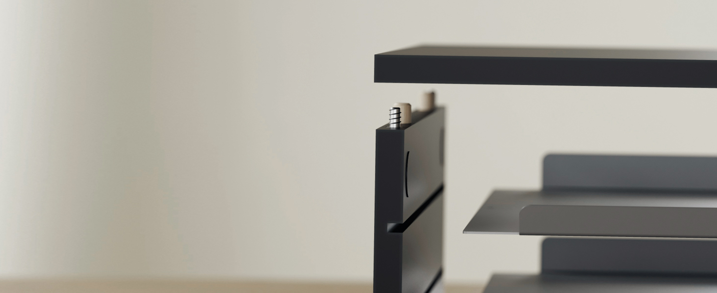 Attach the frame, apply pads and place the metal shelves—one person builds desk riser in just 5 min.