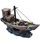 kathson Aquarium Shipwreck Decor Fish Tank Sunken Ship Ornament Pirate Shipwreck Decoration Resin...